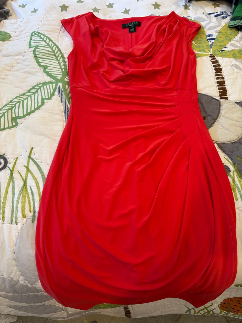 Ralph Lauren Vibrant Red Draped Midi Dress